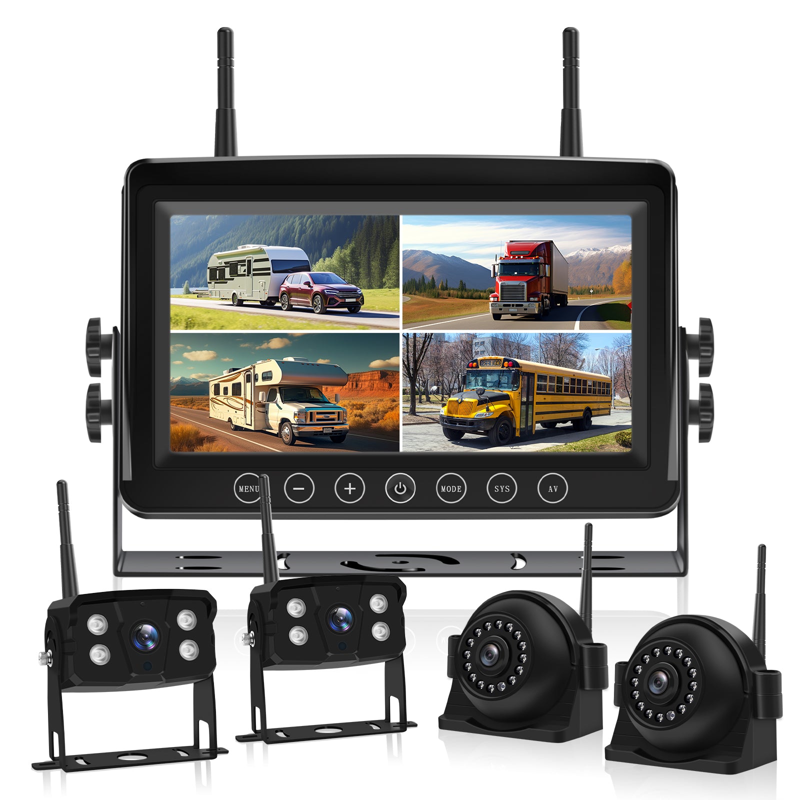 4K Wireless Backup Camera System: 9'' HD Quad Split Monitor, 1080P Side Rear View Camera, Recording, Waterproof, Digital Signal, RV Camera System for RV/Truck/Trailer/Camper VEKOOTO WX9