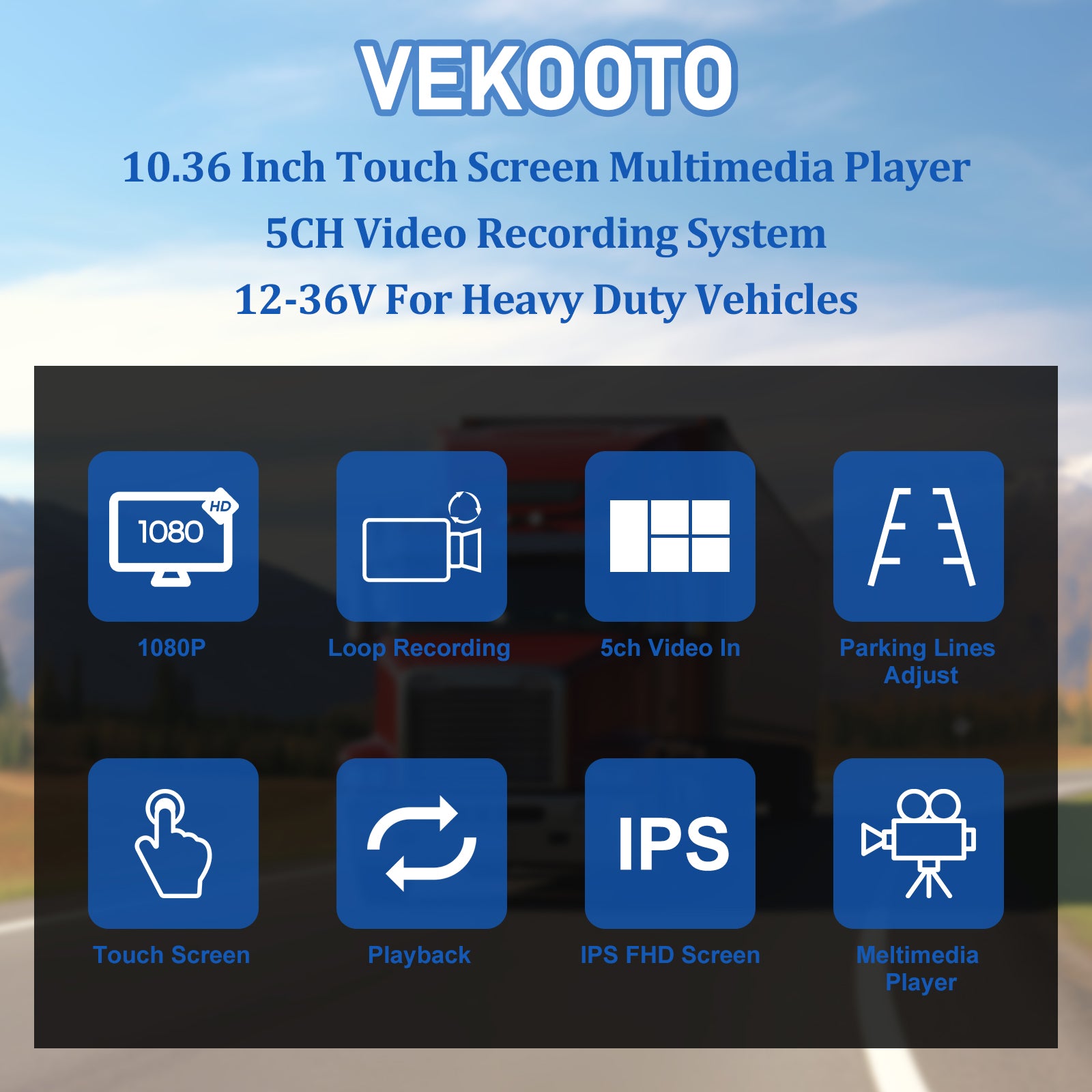 4K Backup Camera System with 10.36" IPS 5-Channel Touch Screen Monitor Rear Side View 5 AHD Camera DVR Recording Backup Heavy Duty Camera for Truck Bus RV Trailer Semi Box EH5 VEKOOTO