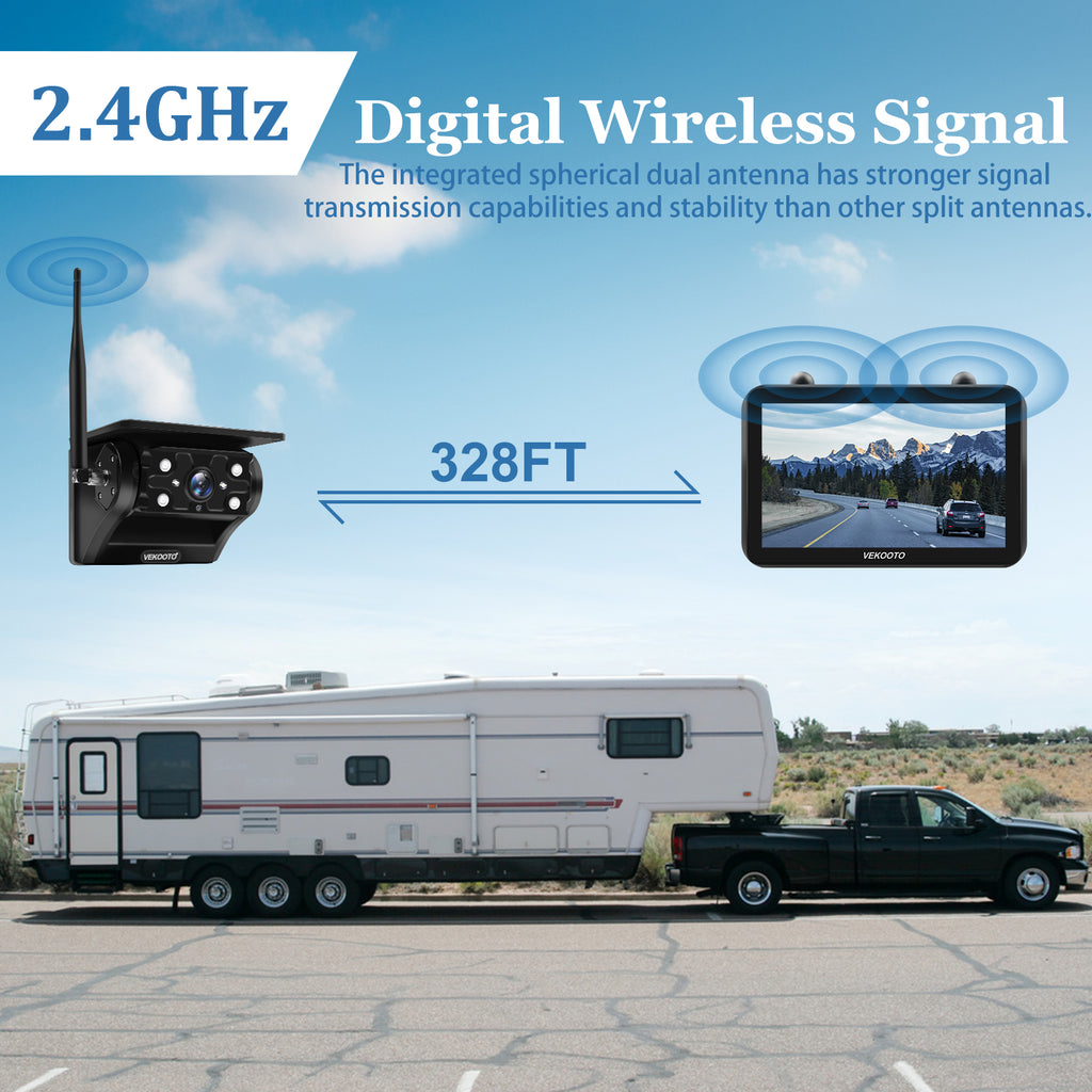 VEKOOTO VK7 Magnetic Solar Wireless Backup Camera 7'' IPS Touchscreen Monitor HD1080P No Wiring Rechargeable Camera for RV Trailer Camper Car Blind Spot Truck Automotive Backup Camera for Truck IP69 Waterproof IR Night Vision