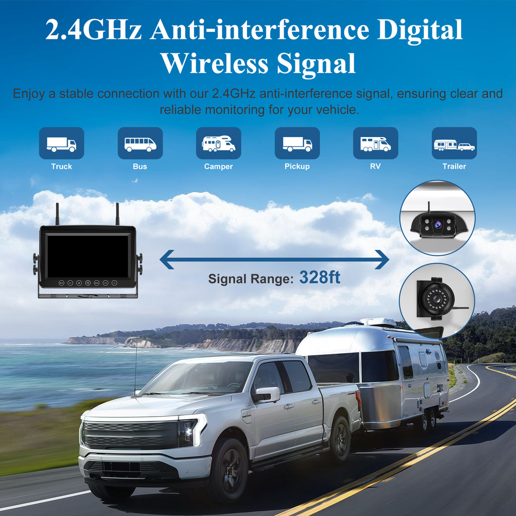 4K Wireless Backup Camera System: 9'' HD Quad Split Monitor, 1080P Side Rear View Camera, Recording, Waterproof, Digital Signal, RV Camera System for RV/Truck/Trailer/Camper VEKOOTO WX9