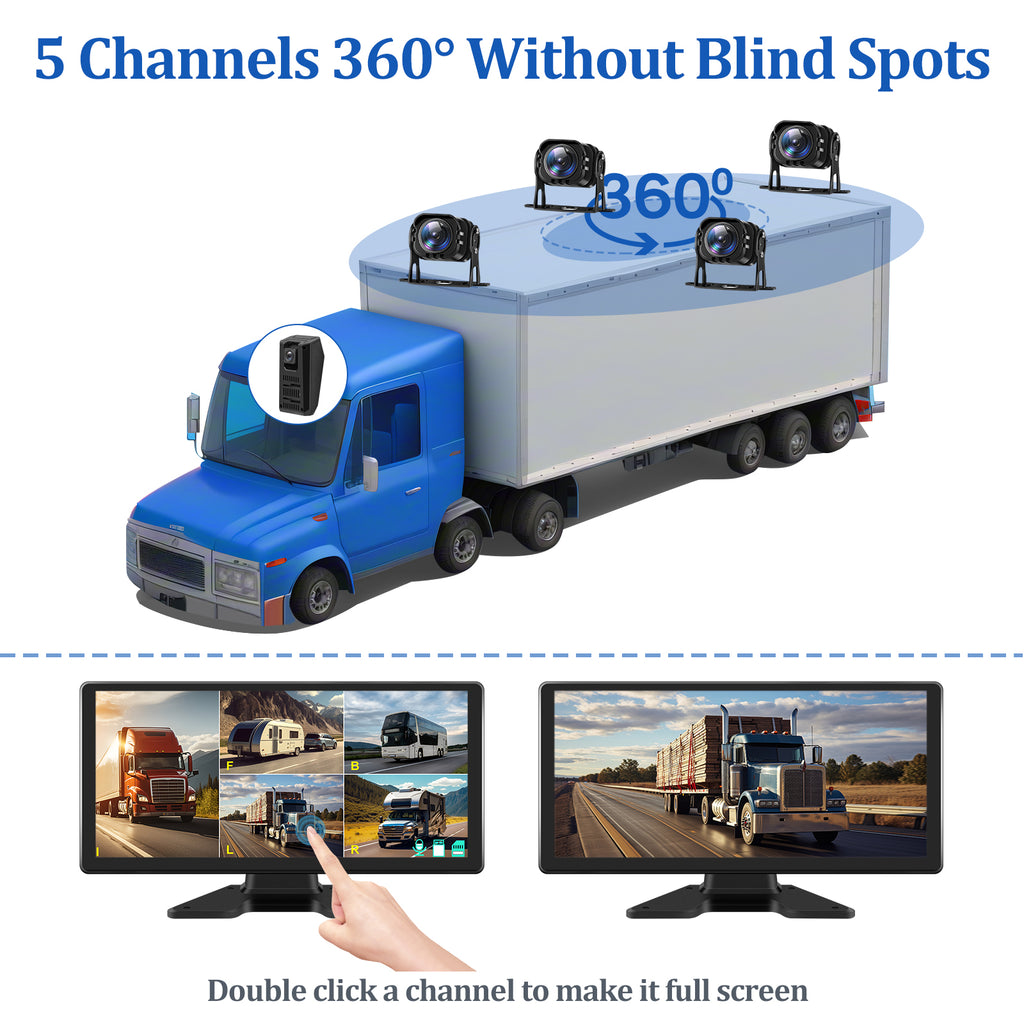 4K Backup Camera System with 10.36" IPS 5-Channel Touch Screen Monitor Rear Side View 5 AHD Camera DVR Recording Backup Heavy Duty Camera for Truck Bus RV Trailer Semi Box EH5 VEKOOTO