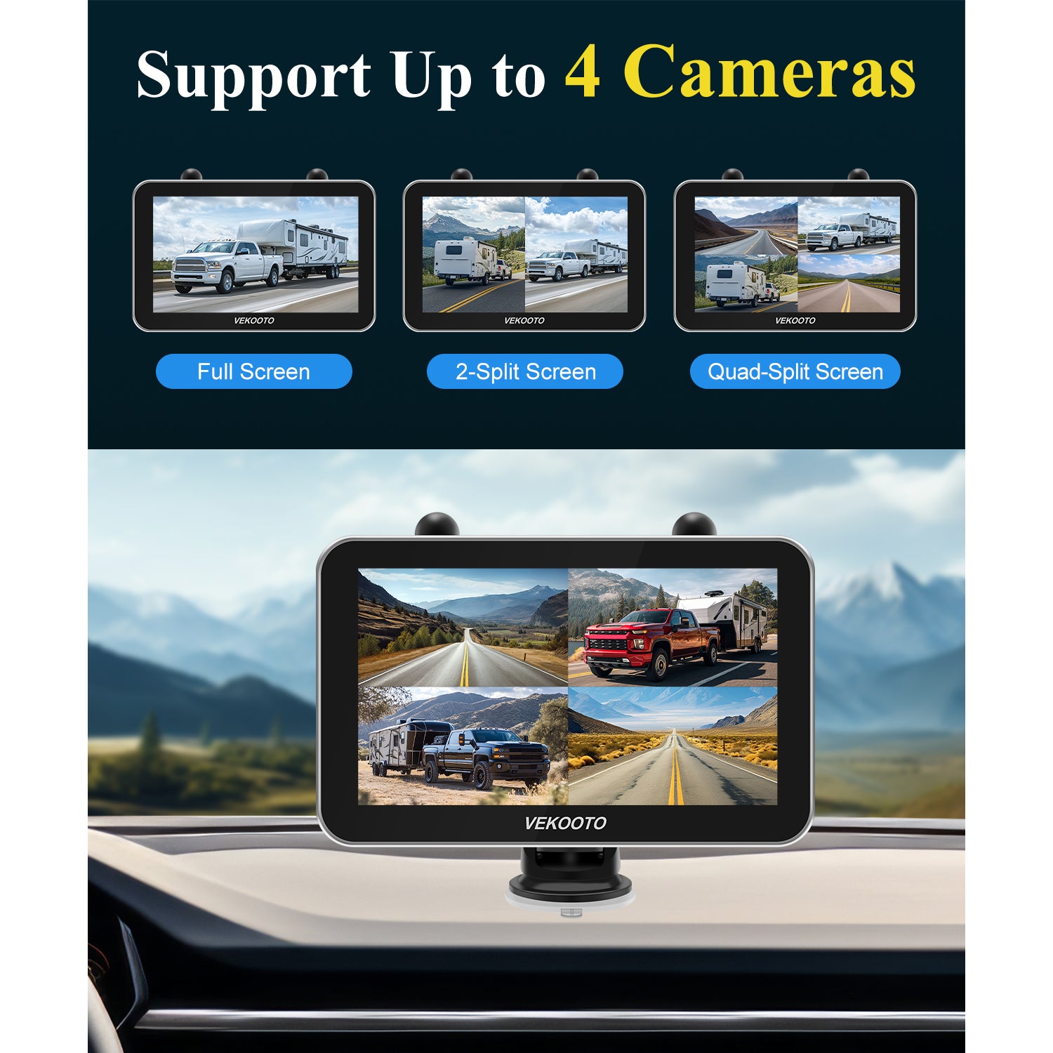 VEKOOTO VK7Pro Magnetic Solar Wireless Backup Camera 7'' IPS Touchscreen HD1080P No Wiring Rechargeable for RV Trailer Camper Car Blind Spot Truck Automotive Backup Camera Easy Install No Tools Needed