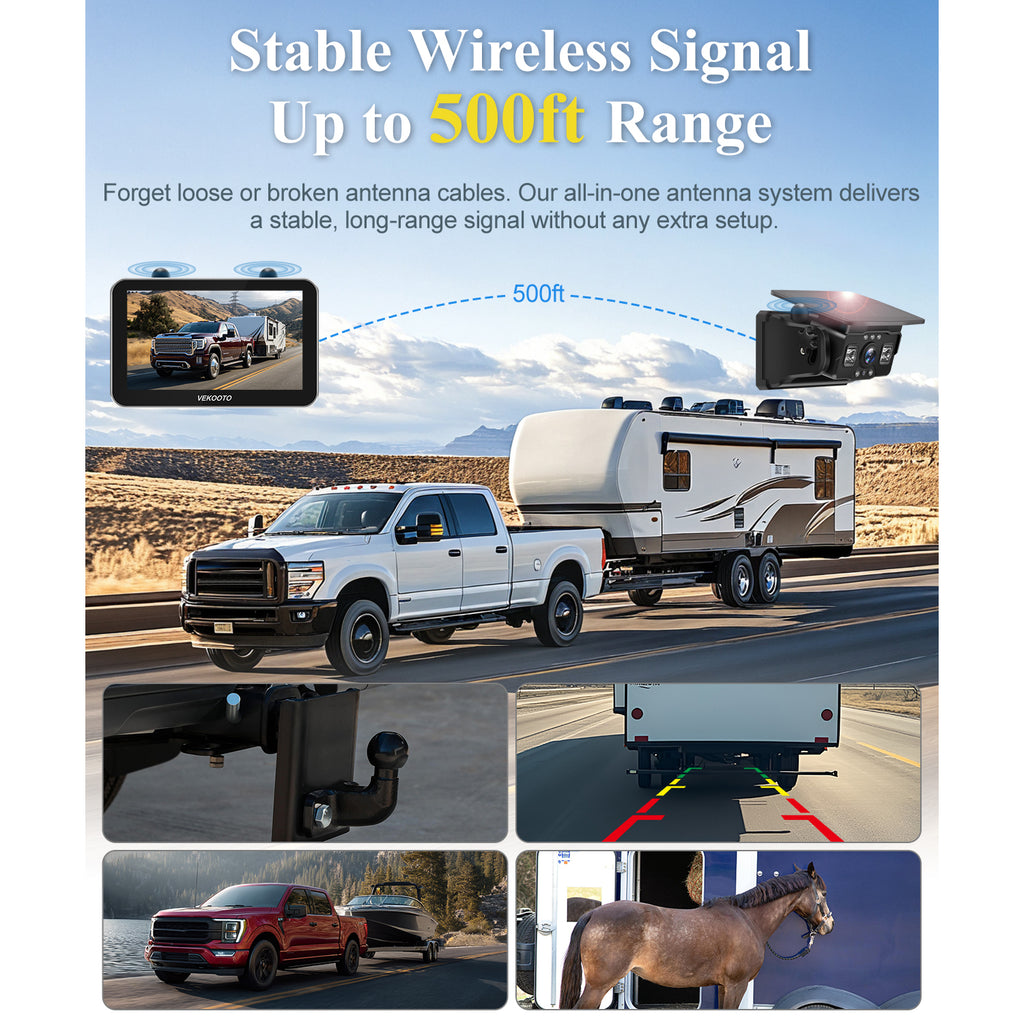 VEKOOTO VK7Pro Magnetic Solar Wireless Backup Camera 7'' IPS Touchscreen HD1080P No Wiring Rechargeable for RV Trailer Camper Car Blind Spot Truck Automotive Backup Camera Easy Install No Tools Needed