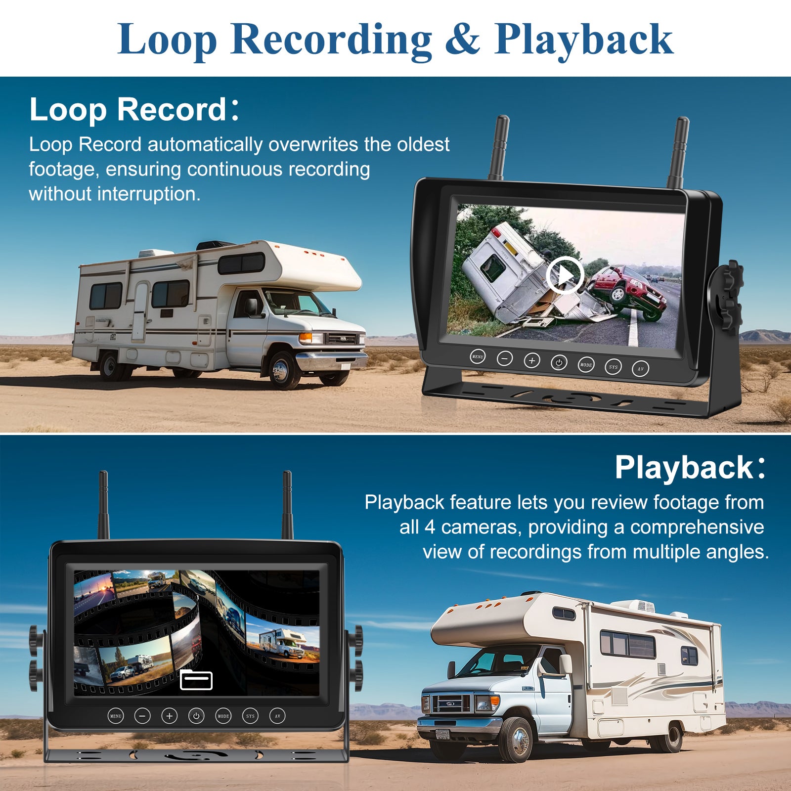 4K Wireless Backup Camera System: 9'' HD Quad Split Monitor, 1080P Side Rear View Camera, Recording, Waterproof, Digital Signal, RV Camera System for RV/Truck/Trailer/Camper VEKOOTO WX9