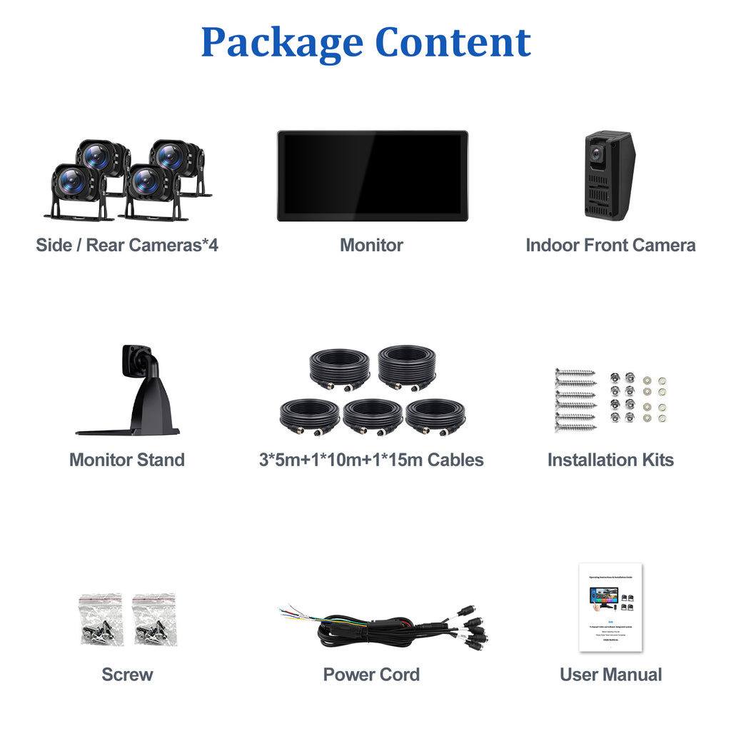 4K Backup Camera System with 10.36" IPS 5-Channel Touch Screen Monitor Rear Side View 5 AHD Camera DVR Recording Backup Heavy Duty Camera for Truck Bus RV Trailer Semi Box EH5 VEKOOTO