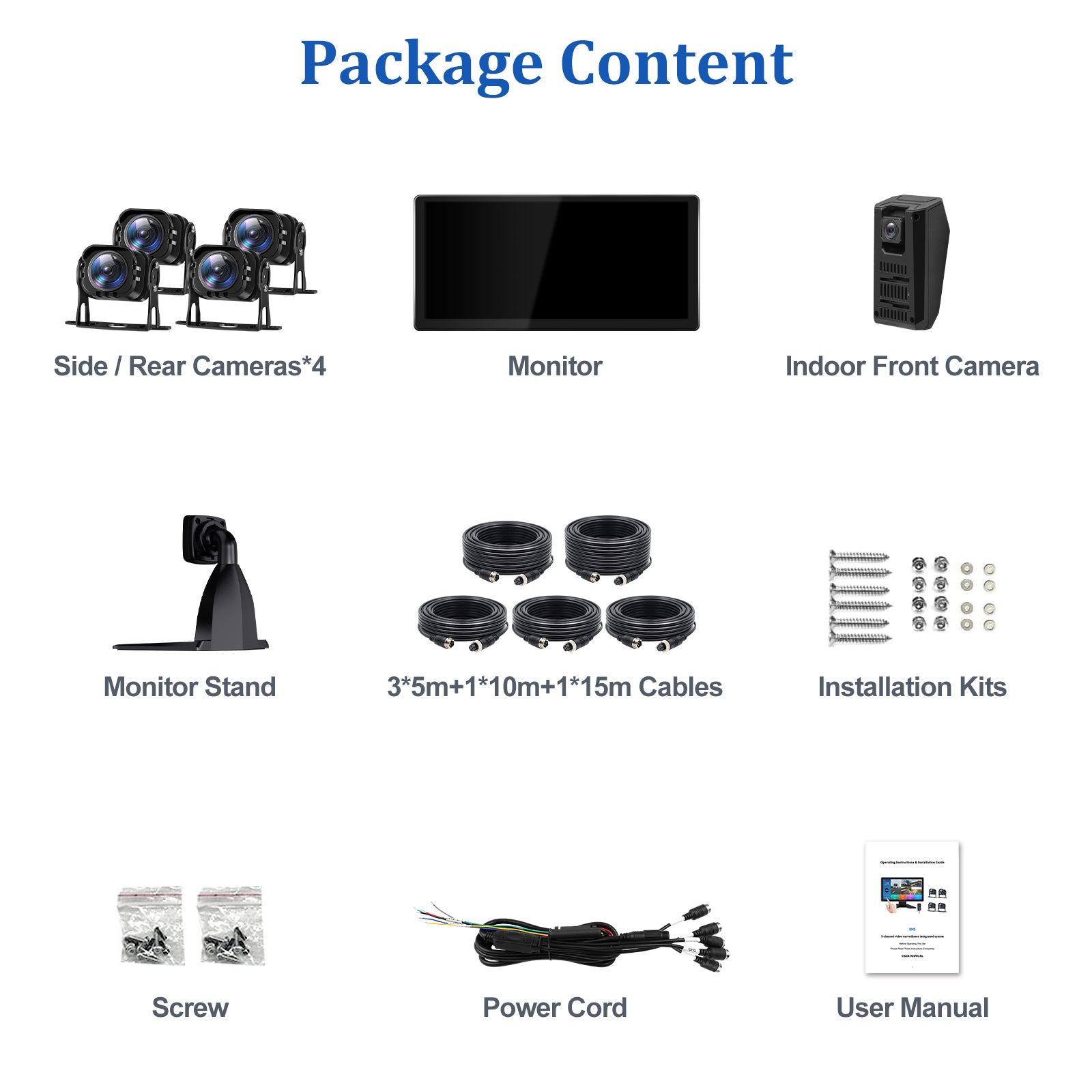 4K Backup Camera System with 10.36" IPS 5-Channel Touch Screen Monitor Rear Side View 5 AHD Camera DVR Recording Backup Heavy Duty Camera for Truck Bus RV Trailer Semi Box EH5 VEKOOTO