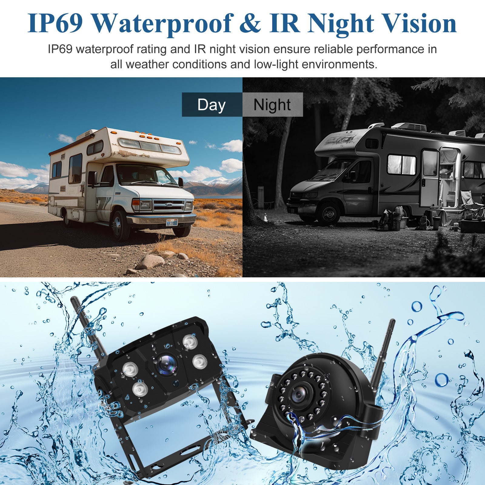4K Wireless Backup Camera System: 9'' HD Quad Split Monitor, 1080P Side Rear View Camera, Recording, Waterproof, Digital Signal, RV Camera System for RV/Truck/Trailer/Camper VEKOOTO WX9