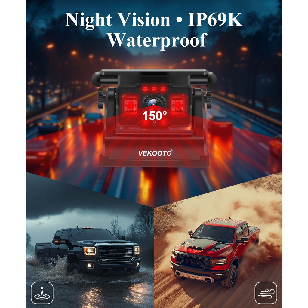 VEKOOTO VK7Pro Magnetic Solar Wireless Backup Camera 7'' IPS Touchscreen HD1080P No Wiring Rechargeable for RV Trailer Camper Car Blind Spot Truck Automotive Backup Camera Easy Install No Tools Needed
